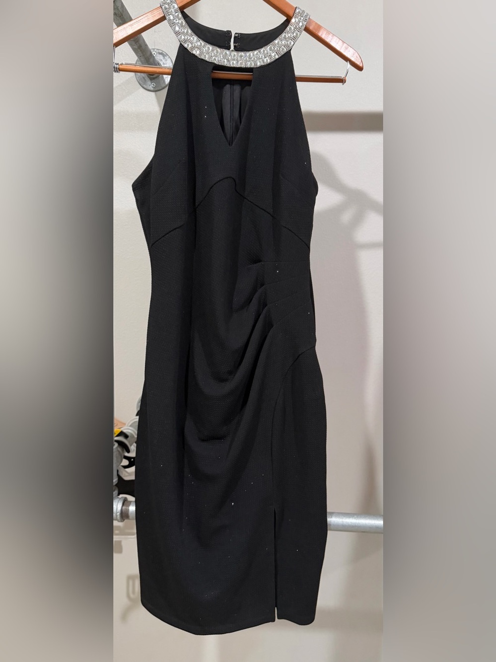 MARINA Black One-Shoulder Rhinestone-Trim Dress